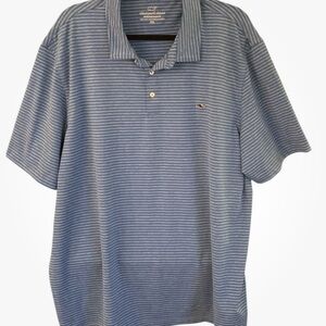 Vineyard Vines Polo Blue 2XL 3 Button Short Sleeve Striped Performance Shirt